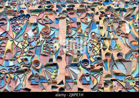 Tiled colorful pattern on old building facade in Tbilisi Georgia Stock Photo