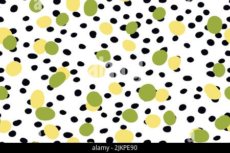 Abstract hand drown polka dots background. White dotted seamless pattern with color circles. Template design for invitation, poster, card, flyer Stock Vector