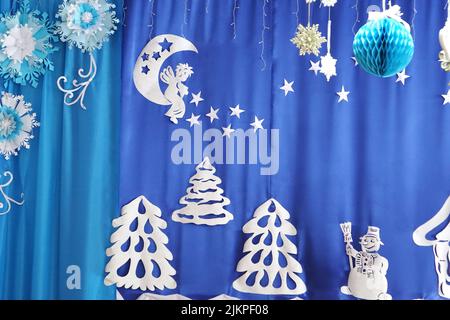 Children's New Year's room design in a children's school. Stock Photo