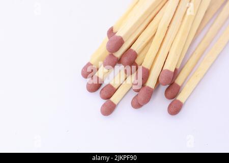 A closeup of match sticks isolated on a white background with copyspace Stock Photo