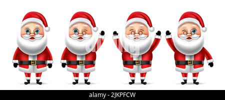 Santa claus christmas character vector set. Santa claus 3d characters in standing and waving pose and gestures with friendly facial expressions. Stock Vector