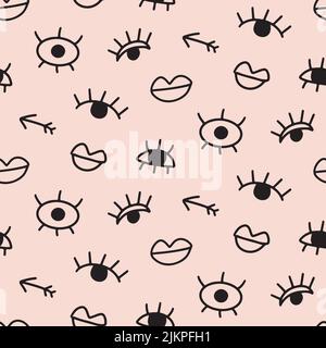 Vector cute hand drawn eye and lips doodles Stock Vector