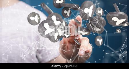 a 3d design Abstract technology group and data. Stock Photo