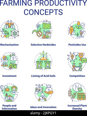Farming productivity concept icons set Stock Vector