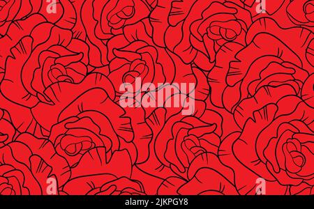Seamless floral pattern with red roses. Cartoon style. Design for fabric, textile, paper. Colorful flowers on color background. Vector illustration on Stock Vector