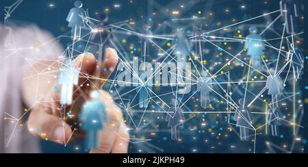 A 3D rendering of a businessman pointing at a group of people icons - communication concept Stock Photo