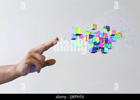 Cloud technology. Polygonal wireframe art looks like constellation Stock Photo