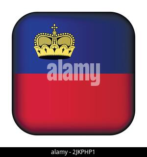 Glass light ball with flag of Liechtenstein. Squared template icon. National symbol. Glossy realistic cube, 3D abstract vector illustration Stock Vector