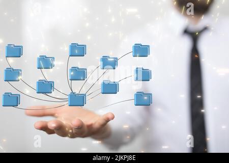 A 3d Ui of Cloud Computing Technology Internet Storage Network Concept in a businessman hand Stock Photo
