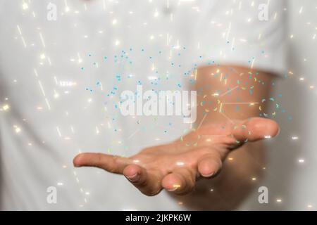 A number of digital dots connected with lines as a teamwork concept Stock Photo