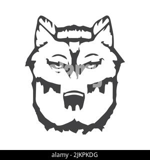 Wolf head emblem for concept design. Isolated vector illustration. Creative design. Template design. Logo design. Danger symbol. Concept art. Stock Vector