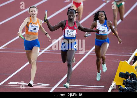 Femke Bol, Fiordaliza Cofil and Kennedy Simon competing in the mixed ...