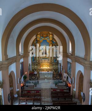 La Codosera, Spain - August 21th, 2021: Sanctuary of Our Lady of Chandavila. Main nave Stock Photo