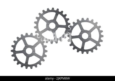 Industrial cogs stainless steel with connect on top-view, isolated on white background, teamwork and join together on business concept Stock Photo