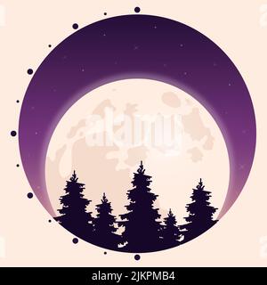 Night sky with moon with silhouettes of trees Stock Vector