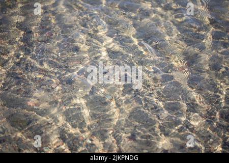 Sun reflections in cristal clear Baltic waters. Water texture - wave pattern, gentle wind ripples on surface. Stock Photo