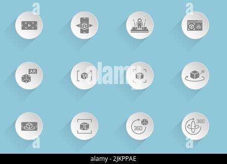 Augmented reality vector icons on round puffy paper circles with transparent shadows on blue background. Stock vector icons for web, mobile and user i Stock Vector