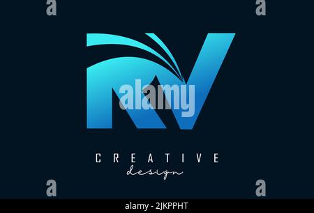 Creative blue letter RV R v logo with leading lines and road concept design. Letters with geometric design. Vector Illustration with letter and creati Stock Vector
