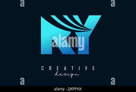 Creative blue letter RY R y logo with leading lines and road concept design. Letters with geometric design. Vector Illustration with letter and creati Stock Vector