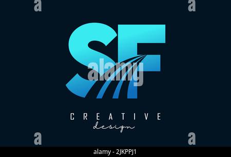 Creative blue letter SF s f logo with leading lines and road concept design. Letters with geometric design. Vector Illustration with letter and creati Stock Vector
