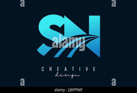 Creative blue letter SN s n logo with leading lines and road concept design. Letters with geometric design. Vector Illustration with letter and creati Stock Vector