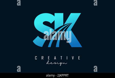 Creative blue letter SK s k logo with leading lines and road concept design. Letters with geometric design. Vector Illustration with letter and creati Stock Vector