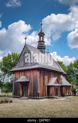 A 19th-century wooden church in the open-air museum of Tokarnia, near Kielce, Poland Stock Photo