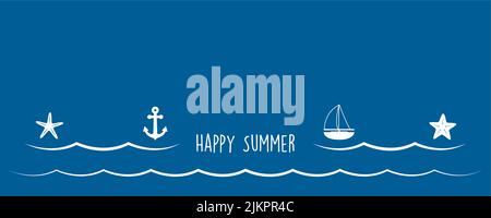 summer holiday marine design banner sea boat shell starfish ancher Stock Vector