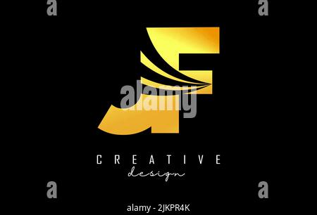 Creative golden letter JF J f logo with leading lines and road concept design. Letters with geometric design. Vector Illustration with letter and crea Stock Vector