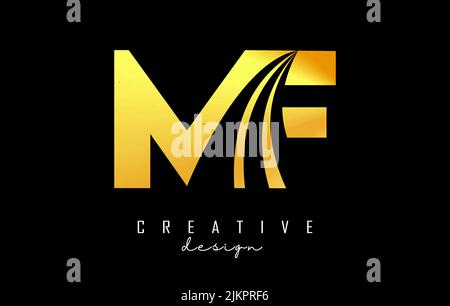 Creative golden letter MF m f logo with leading lines and road concept design. Letters with geometric design. Vector Illustration with letter and crea Stock Vector