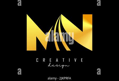 Creative golden letter Mn m n logo with leading lines and road concept design. Letters with geometric design. Vector Illustration with letter and crea Stock Vector