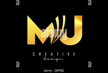 Creative golden letter MU m u logo with leading lines and road concept design. Letters with geometric design. Vector Illustration with letter and crea Stock Vector