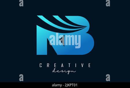 Creative blue letter RB r b logo with leading lines and road concept design. Letters with geometric design. Vector Illustration with letter and creati Stock Vector