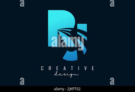 Creative blue letter RJ r J logo with leading lines and road concept design. Letters with geometric design. Vector Illustration with letter and creati Stock Vector