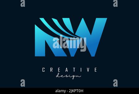 Creative blue letter Rw R w logo with leading lines and road concept design. Letters with geometric design. Vector Illustration with letter and creati Stock Vector