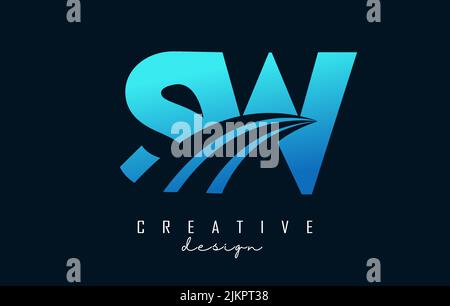 Creative blue letter SW s wlogo with leading lines and road concept design. Letters with geometric design. Vector Illustration with letter and creativ Stock Vector