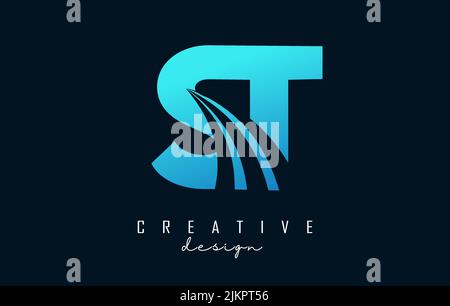 Creative blue letter ST s t logo with leading lines and road concept design. Letters with geometric design. Vector Illustration with letter and creati Stock Vector