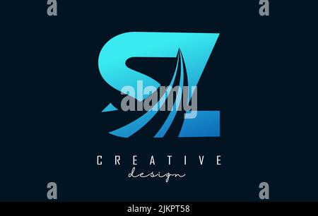 Creative blue letter SZ s z ogo with leading lines and road concept design. Letters with geometric design. Vector Illustration with letter and creativ Stock Vector