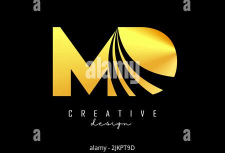 Creative golden letter MD m d logo with leading lines and road concept design. Letters with geometric design. Vector Illustration with letter and crea Stock Vector