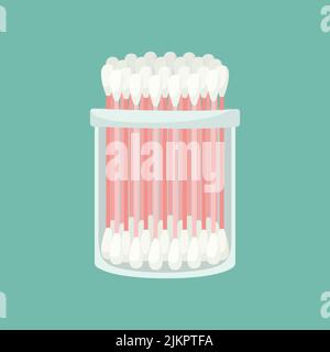 Vector illustration of a package with cotton swabs. Ear hygiene. Stock Vector