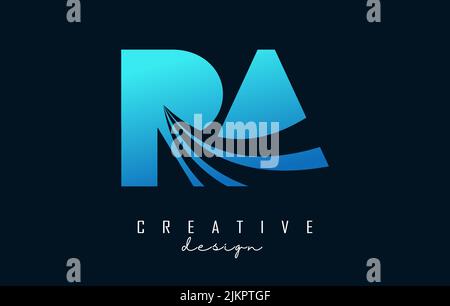 Creative blue letter RA r a logo with leading lines and road concept design. Letters with geometric design. Vector Illustration with letter and creati Stock Vector