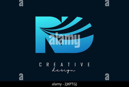 Creative blue letter RD r d logo with leading lines and road concept design. Letters with geometric design. Vector Illustration with letter and creati Stock Vector