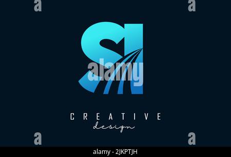 Creative blue letter Si s i logo with leading lines and road concept design. Letters with geometric design. Vector Illustration with letter and creati Stock Vector