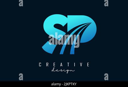 Creative blue letter SP s p logo with leading lines and road concept design. Letters with geometric design. Vector Illustration with letter and creati Stock Vector