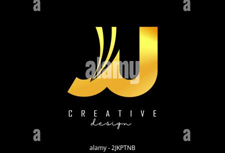 Creative golden letter JU J u logo with leading lines and road concept design. Letters with geometric design. Vector Illustration with letter and crea Stock Vector