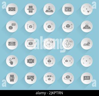 Augmented reality vector icons on round puffy paper circles with transparent shadows on blue background. Stock vector icons for web, mobile and user i Stock Vector