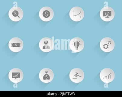 business vector icons on round puffy paper circles with transparent shadows on blue background. Stock vector icons for web, mobile and user interface Stock Vector