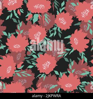 Floral seamless with hand drawn color roses. Cute summer background with flowers and leaves. Modern floral compositions. Fashion vector stock Stock Vector