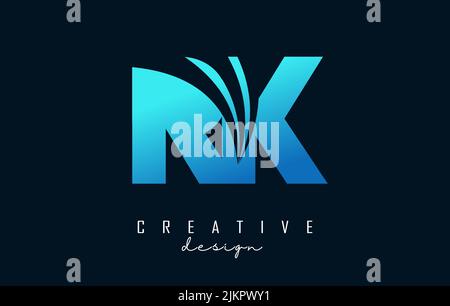 Creative blue letter RK r K logo with leading lines and road concept design. Letters with geometric design. Vector Illustration with letter and creati Stock Vector