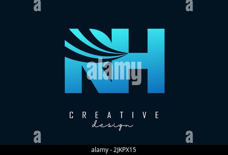 Creative blue letter RH r h logo with leading lines and road concept design. Letters with geometric design. Vector Illustration with letter and creati Stock Vector
